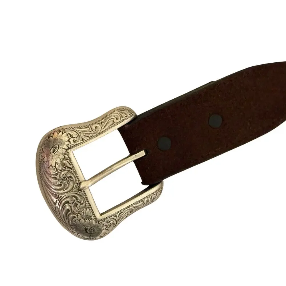 Western Genuine Leather Belt Men’s XXL Brown Rawhide Lacing Silvertone Conchos